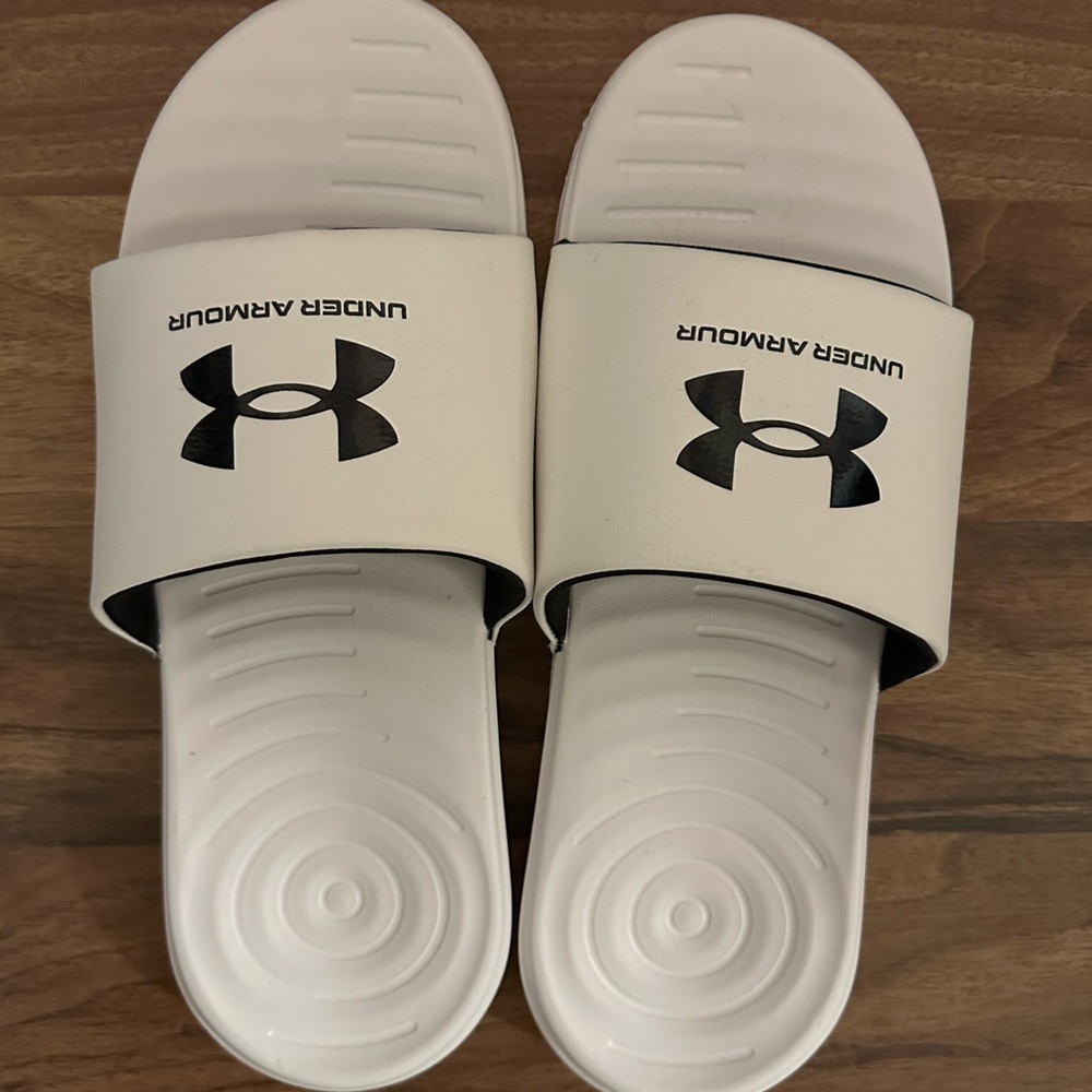 Under Armour White Slide Sandals